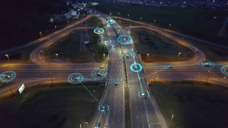 Self-driving,Autonomous,Cars,Move,Along,A,Suburban,Traffic,Intersection,In